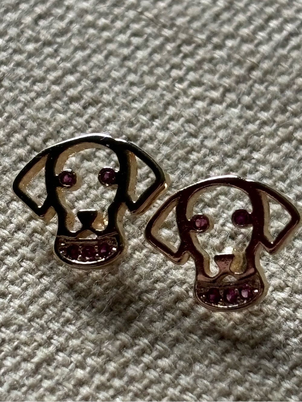 🐶 Cute Doggie Stud Earrings with Pink Stones - 18k Gold Plated